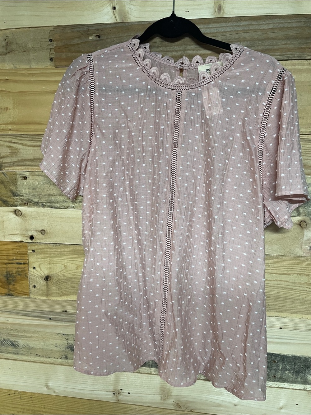 Perch by Blu Pepper size 1X Pink Swedish Dot Short Sleeve Lightweight Blouse